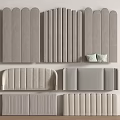 Various Upholstered Headboards in Gray and Beige Styles Arranged on Wall and Floor