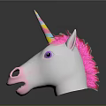 White Unicorn Head Decoration With Pink Mane Colorful Horn Purple Eye And Pink Nose