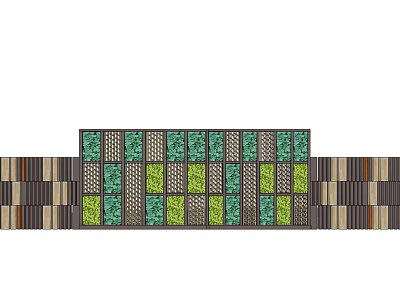 Modern Landscape Wall Design With Colorful Geometric Panels And Mixed Materials 3d model