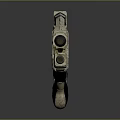 Futuristic Sci Fi Weapon With Metallic Body Green Accents And Detailed Mechanical Structure