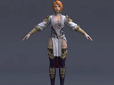 Orange Haired Game Movie Character In White Outfit With Golden Decorations And Metallic Armor 3d model