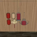 Different Styles of Hanging Lanterns with Red White Shades and Wire Frames