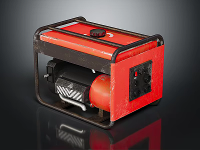 Red And Black Portable Generator With Metal Frame Control Knob And Power Sockets 3d model