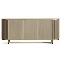 Elegant Modern Console Side Cabinet With Light Wood Finish Brass Accents And Ribbed Details