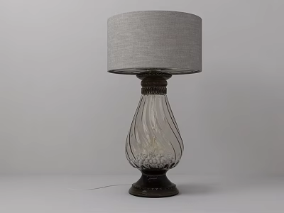 Elegant Table Lamp With Transparent Glass Body And Gray Fabric Lampshade 3d model