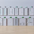 Various Gray Door Designs With Green Devices Arranged On Wall And Wooden Floor
