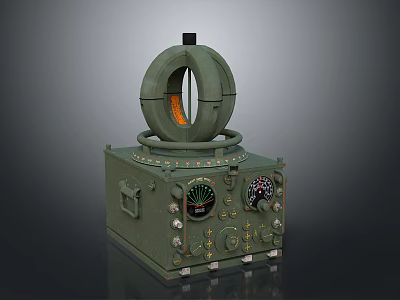 Vintage Green Mechanical Device With Circular Top Square Base Gauges And Knobs 3d model