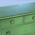 Vintage Green Wooden Console Side Cabinet With Distressed Finish Drawers And Slender Legs