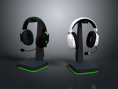 Computer Gaming Headsets With Microphone Black And White RGB Stand Mount Design 3d model