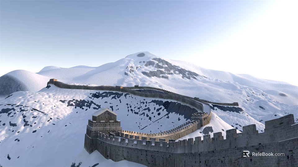 Breathtaking Great Wall Scenery With Snow Covered Mountain Range And Stone Walls 3d model 