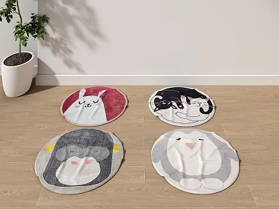 Cute Animal Design Round Rugs Soft Plush For Living Room Floor Decor 3d model