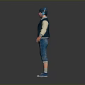 3D Model Male Character Wearing Blue Beanie White Blue Open Jacket Denim Shorts Blue Sneakers