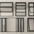 Various Window Types With Black Frames And Transparent Glass Panel Designs 3d model