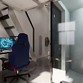 Modern Hotel Room Interior Featuring Loft Style Work Desk Ergonomic Chair and Large Windows