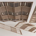 Contemporary Wooden Slatted Ceiling Design With Integrated Lighting And Linear Patterns 3d model