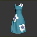 Elegant Stylish Turquoise Blue Dress With White And Blue Floral Embellishments