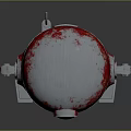 Red Robot with Snow Covered Round Dome and Blue Eye Standing on Dark Surface