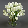 Decorative Round Transparent Glass Vases With White Purple Pink Tulips Arrangement