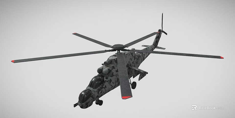 Military Style Camouflage Helicopter With Extended Main Rotors And Detailed Airframe 3d model 