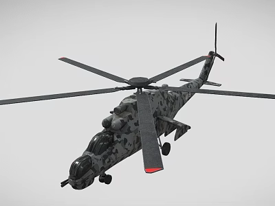 Military Style Camouflage Helicopter With Extended Main Rotors And Detailed Airframe 3d model