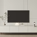 Modern White TV Stand with Drawers TV Plant Vase and Decorative Ornaments