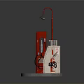 Red Gas Pump Red Street Lamp And ICE COLD Cooler On Gray Platform Setup
