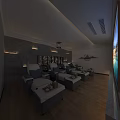 Elegant SPA Sauna Interior With Comfortable Massage Chairs Stone Walls And Wooden Floors