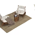 Cozy Leisure Sofa Set With Two Chairs Wooden Stump Table Blanket And Plants On Rug