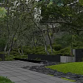 Modern Garden Landscape Design With Greenery Pathways And Surrounding Buildings 3d model
