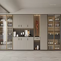 Modern Built in Wine Cabinet with Glass Doors and Wine Bottle