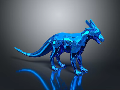 3D Rendered Blue Metallic Dinosaur Game Movie Character With Shiny Surface And Glowing Effects 3d model