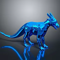 3D Rendered Blue Metallic Dinosaur Game Movie Character With Shiny Surface And Glowing Effects