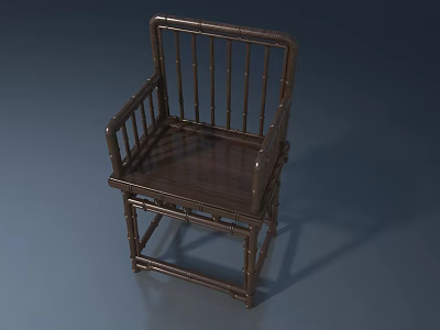 Traditional Dark Bamboo Chair With Armrests And Wooden Backrest Design 3d model
