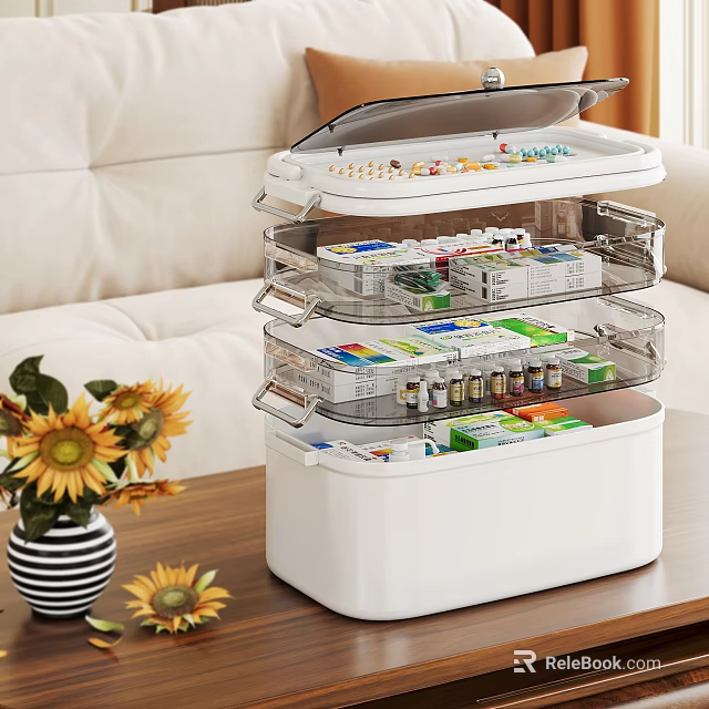 Multi Layer Transparent Drawer Medicine Storage Box Organizing Pills Medical Supplies In Living Room 3d model 