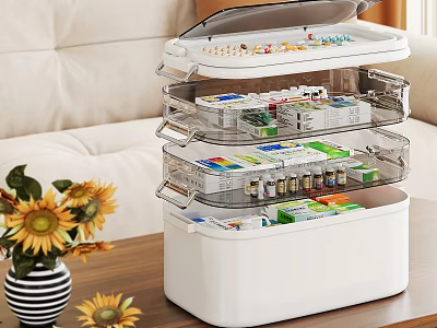 Multi Layer Transparent Drawer Medicine Storage Box Organizing Pills Medical Supplies In Living Room 3d model