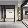 Modern Furniture Showroom With Open Space Glass Windows And Indoor Plants