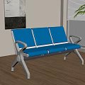 Blue Three Seater Public Chair With Metal Frame On Wooden Floor Near Window