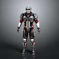 Futuristic Mechanical Armor Character With Silver And Red Design In Standing Pose