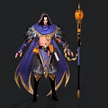 Mystic Warrior With Feathered Cloak Holding Staff Featuring Glowing Lantern And Ornate Details