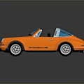 Orange Porsche Classic Convertible Car with Shiny Exterior Black Top and Silver Wheels