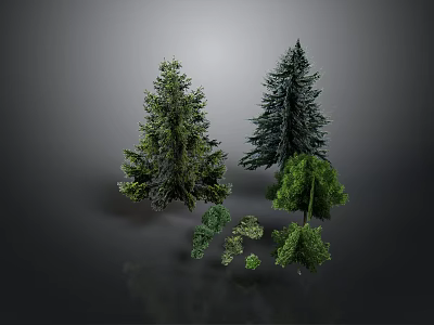 Diverse Green Plants Including Tall Pine Trees and Small Lush Foliage of Various Sizes 3d model