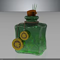 Green Glass Bottle With Cork Stopper Grass Stems And Gold Clover Pendants