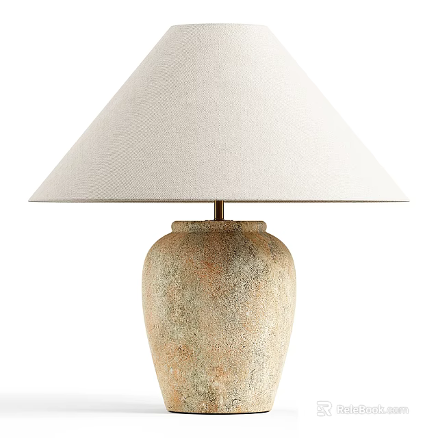 Rustic Table Lamp With Ivory Fabric Shade And Textured Terracotta Base 3d model 