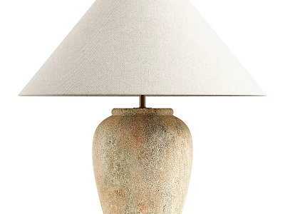 Rustic Table Lamp With Ivory Fabric Shade And Textured Terracotta Base 3d model