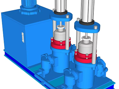 Industrial Equipment With Two Blue Vertical Cylinders Motor Parts And Base Frame 3d model