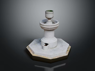 Stone Fountain Sculpture with Tiered Design Octagonal Base and Decorative Bowl Top 3d model