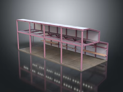 Pink Multi Level Open Metal Structure With Support Columns And Platforms 3d model