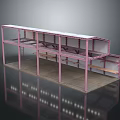 Pink Multi Level Open Metal Structure With Support Columns And Platforms