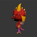 Cute Red Dragon 3D Model With Yellow Horns Wings And Purple Belly