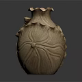 Elegant Light Brown Ceramic Vase With Lotus Shaped Design And Carved Natural Texture